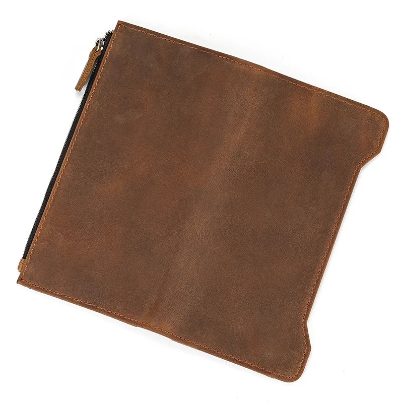 Men's Crazy Horse Leather Long Wallet Brown Real leather Trifold clutch snap purse Hasp purse with Phone pocket and coin pocket