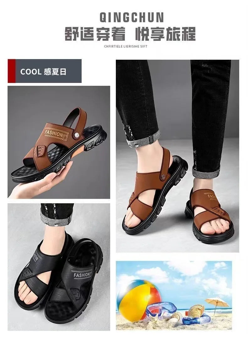 Men's sandals summer non-slip beach shoes casual wear cool slippers men's thick soles