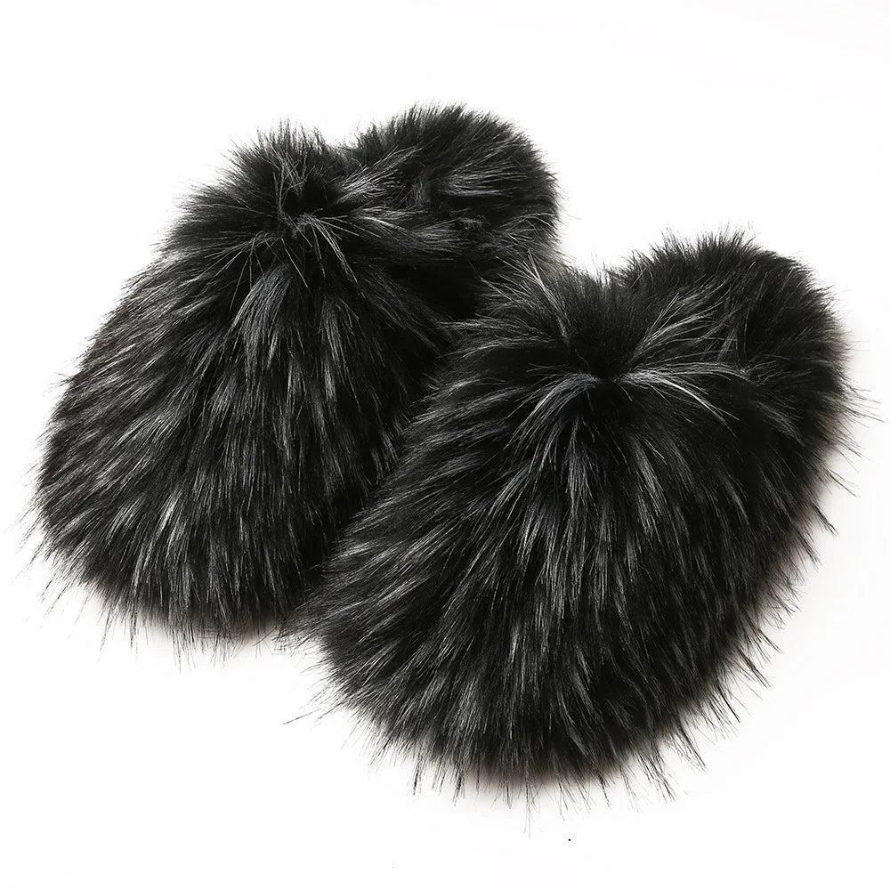 Ladies Winter High Quality Fox Fur Slippers Women Warm Fur Slides Girls Luxury Furry Slippers Soft Comfortable Home Cotton Shoes