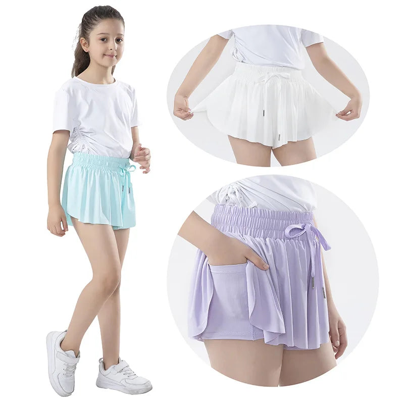 Women Shorts Children High Waist Skirts Breathable Shorts Child Summer Security Shortpants Sportswear Pocket Skirts for Girls
