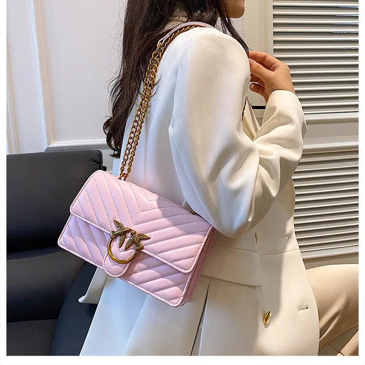 Women Embroidered Small Square Bag Chain Swallow Bag High End Versatile Shoulder Crossbody Bag Fashion Daily Ladies Handbag