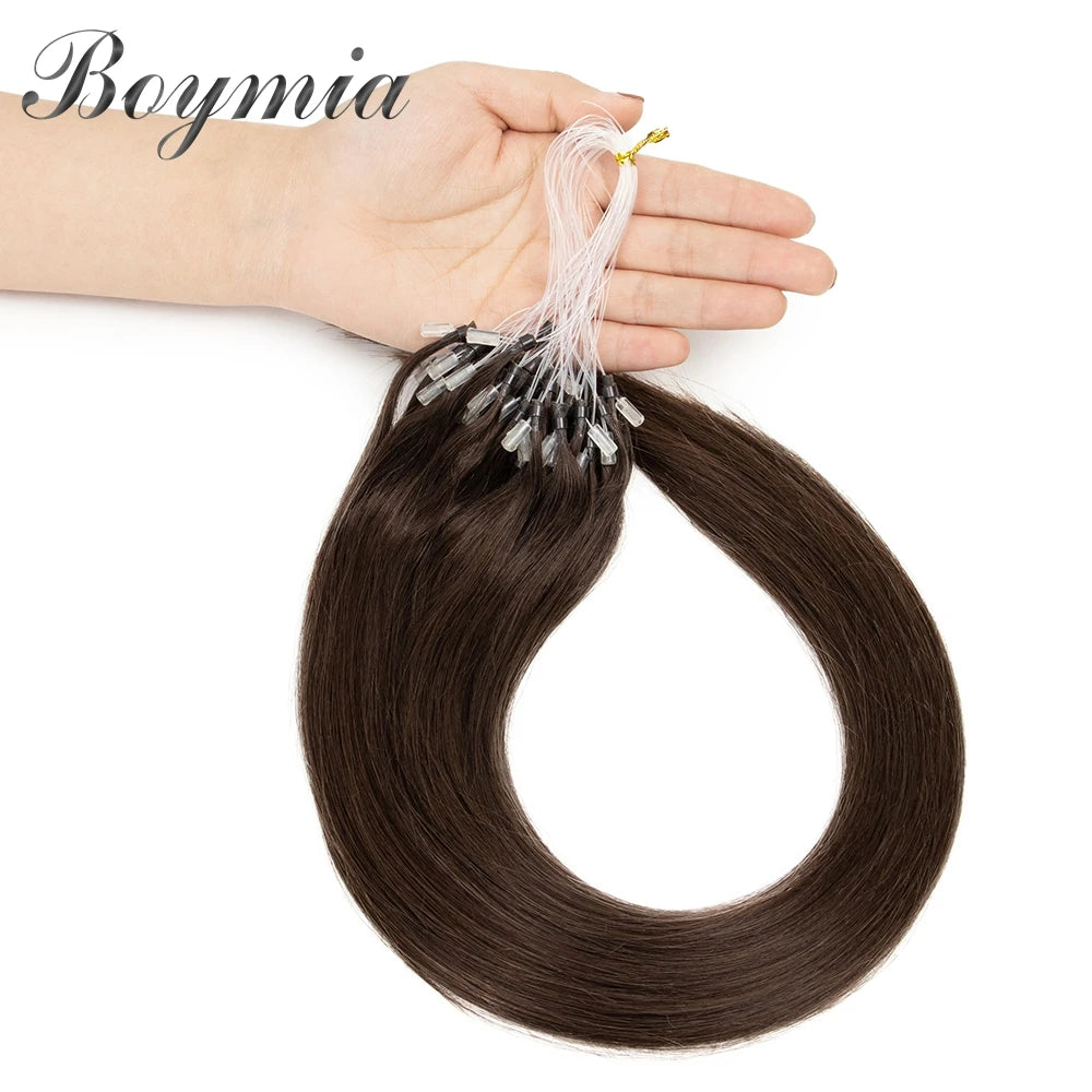 Boymia Micro Loop Human Hair Extensions 12" 16" 20" 24" Natural Straight Hair Rings Micro Link 0.5g/strand