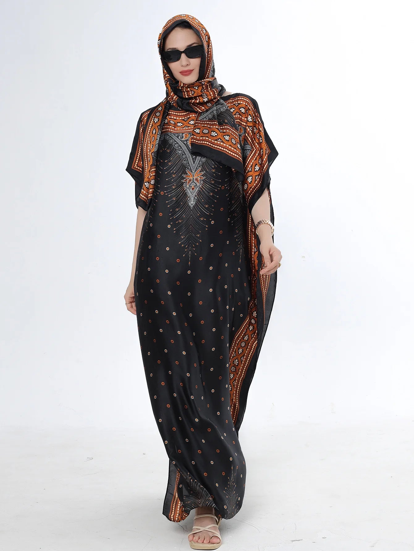 Summer New Fashion African Dresses For Women Elegant Printed Silk Muslim Lady Long Hijab Kaftan Dress Oversize Kuwait Abaya