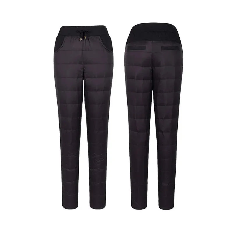 Winter Warm Windproof Pencil Pants Women Casual Oversize 4xl Slim Cotton Padded Lined Sweatpants High Waist 90cm Black Leggings