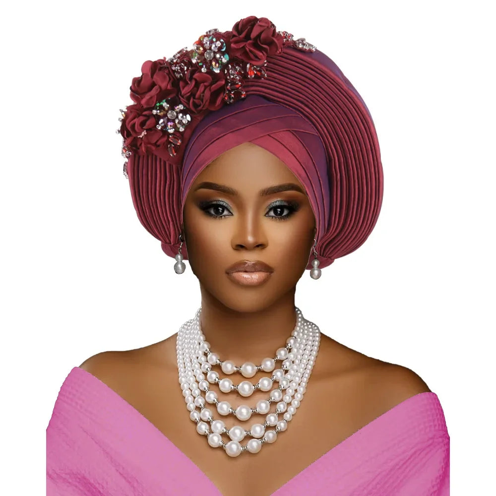 Fashion African Headtie Turban Nigeria Head Ties Flowers Already Made Auto Gele Women Head Wraps for Wedding Party Headpiece New