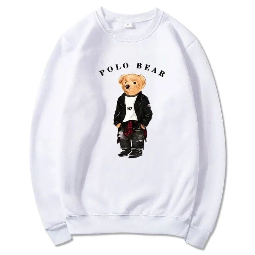 Men's casual and comfortable pullover, fashionable and versatile hooded sweatshirt with teddy bear pattern, sports shirt BAZAARHUBO