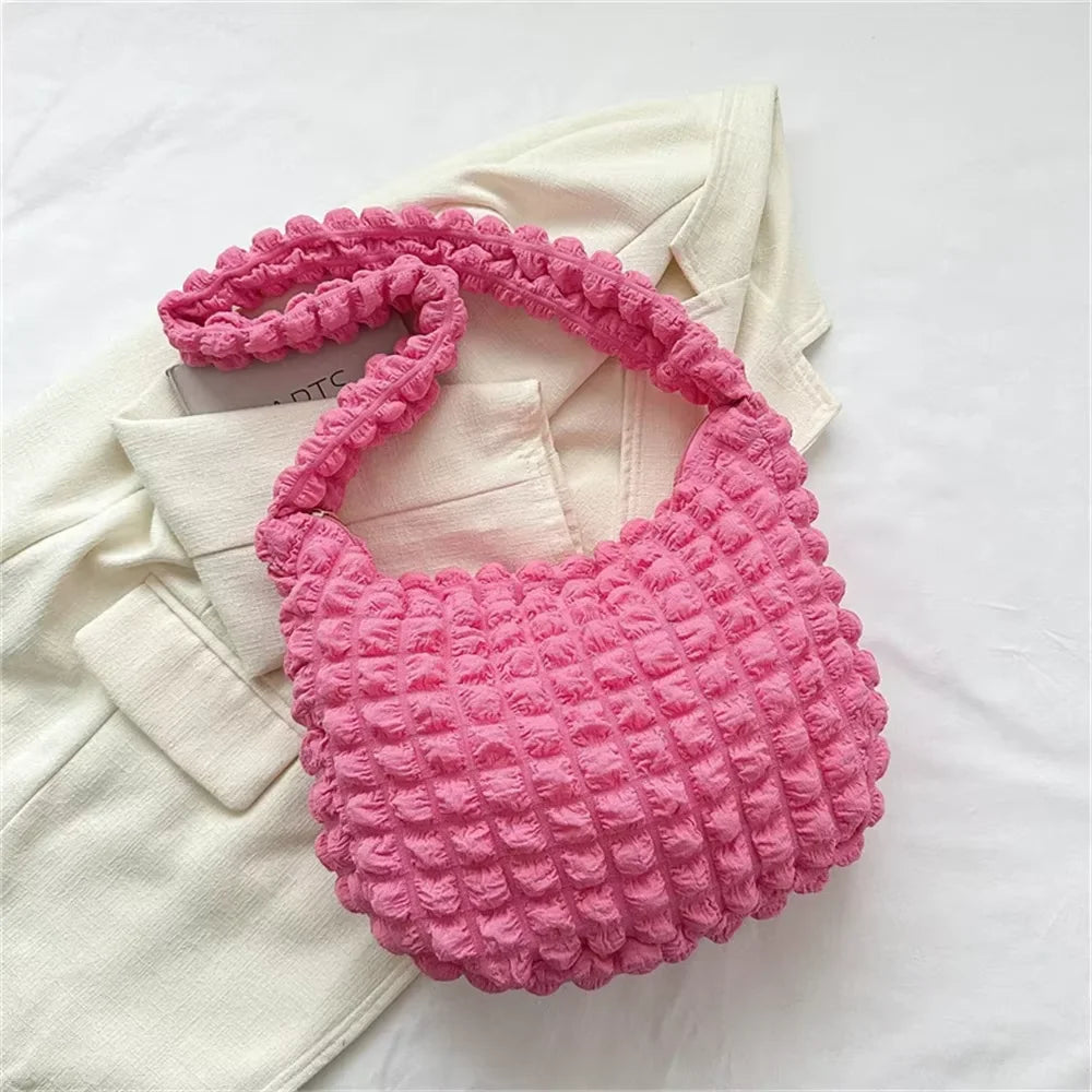 HOMEFISH Crossbody Bag With Pleated Design Embroidered Plaid Shoulder Bag Underarm Bags Simple Large Capacity Quilted Tote Bags