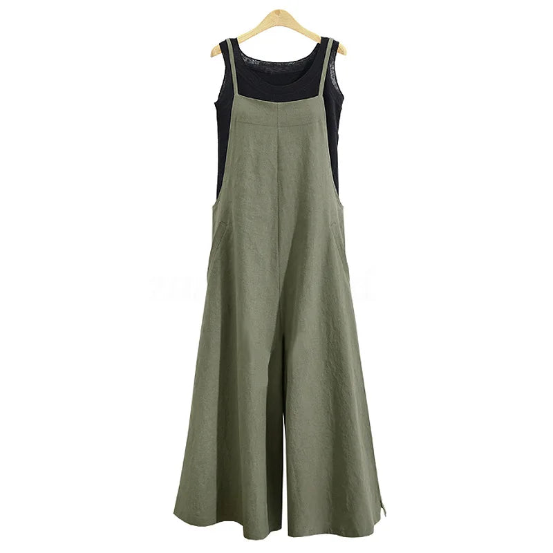 Women Loose Casual Playsuit Trousers Wide Leg Pants Overalls Baggy Romper Lady Chic Summer Sleeveless Cotton Loose Jumpsuits 5XL