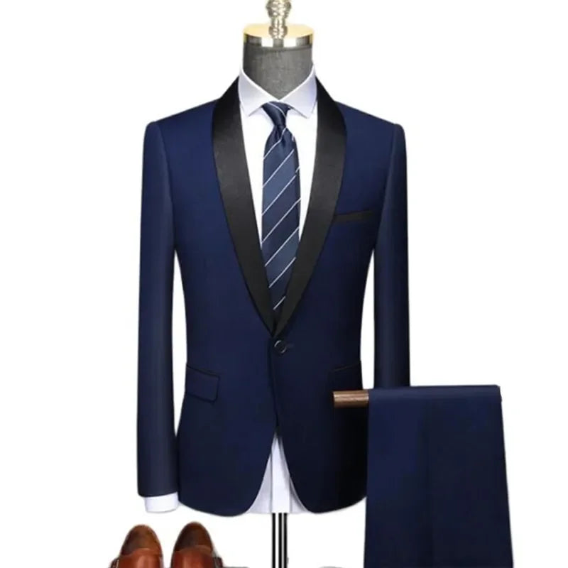 Men's Lapel Black Suit Set Coat Vest Trousers / Business Groomsmen Groom Wedding Dress Fprmal Blazer Pants