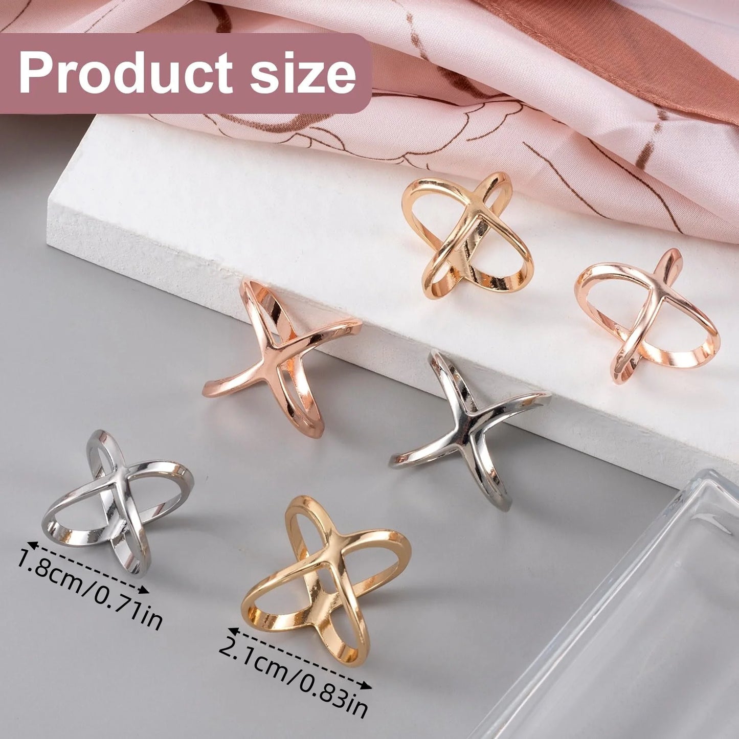 3pcs X-Shaped Scarf Clips Buckles for Women, Scarf Holder Pins for Shawls Silk Clothes (Golden/Silvery)