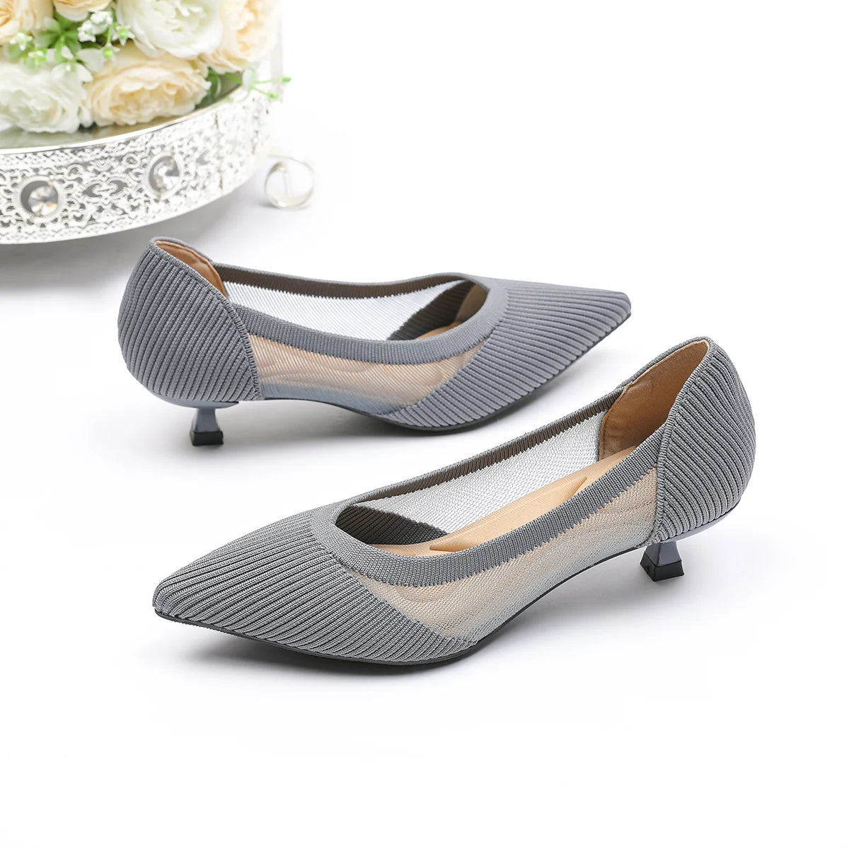 Women's High Heels 2025 New Knitted Breathable Mesh Fine Fashion Comfortable Lightweight Shoes Spring and Autumn