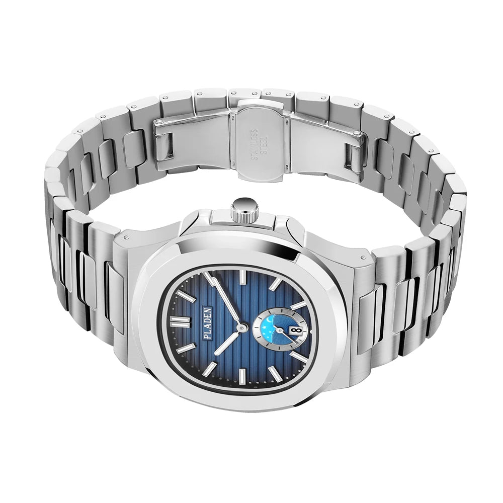 PLADEN Men's Quartz Watch Stylish Business Wristwatches Stainless Steel Calendar Waterproof Watches For Male High Quality New