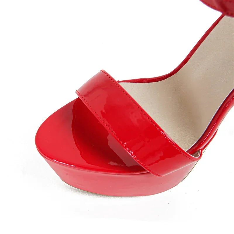 Sexy Red High Heels Platform Sandals For Women Fashion Double Buckle Strap Open Toe Wedding Banquet Shoes Big Size 45 46