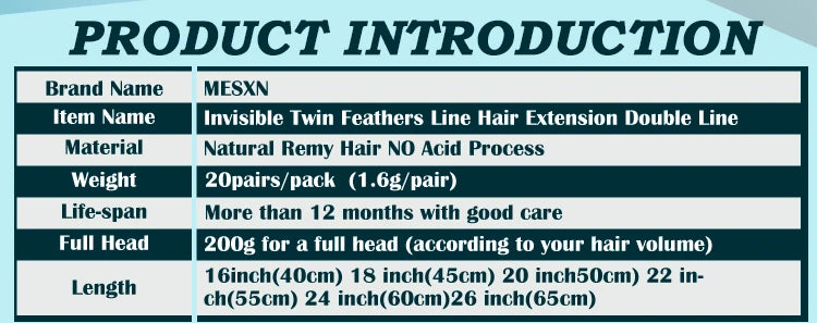 MESXN Double line New Feather hair extensions 100% Human Hair Real Natural Hair Comfortable and Invisible Brown Blonde 613