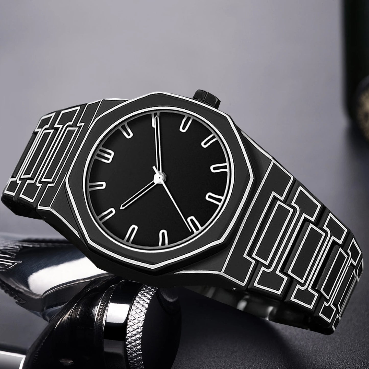 2025 New Creative Men Silicone Watch VA VA VOOM Brand Quartz Movement Creative Lines Leisure Outdoor Sports Black Wrist Watches