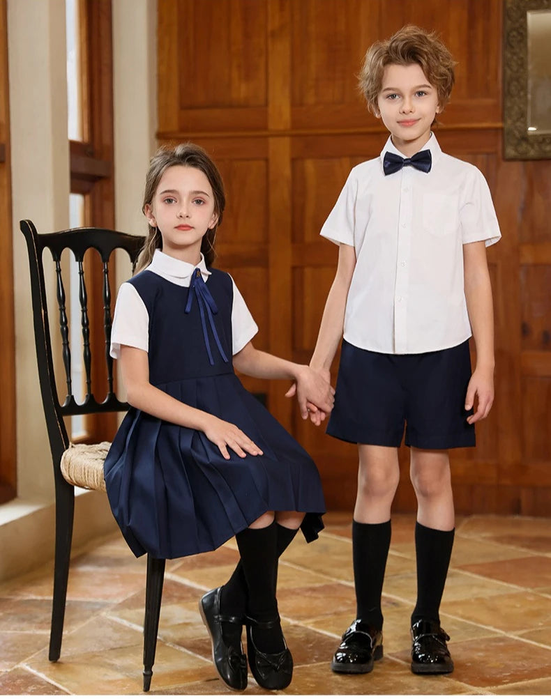 Boys Shirt Shorts Girls Pleated Preppy Dress Outfits Kids Japan Korean Clothes Set Child Students Summer British School Uniforms