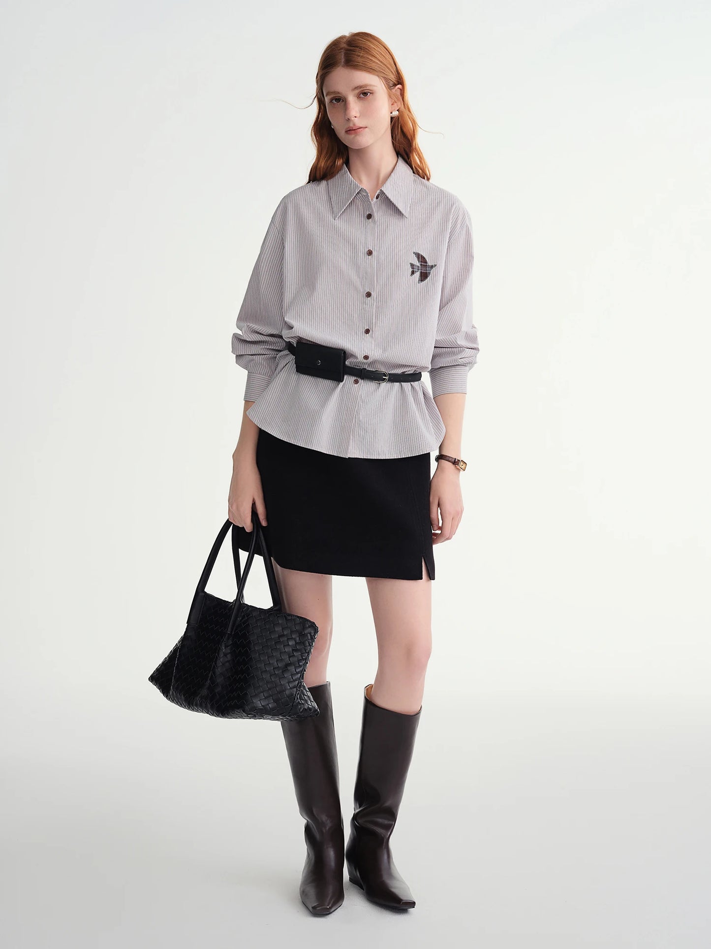 DUSHU Classic Elastic Waist Skirt For Women Winter Office Solid Color College