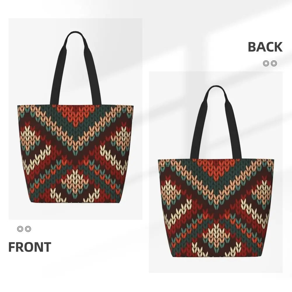 African Ankara Prints Grocery Shopping Tote Bags Women Geometric Ethnic Art Canvas Shoulder Shopper Bags Big Capacity Handbag