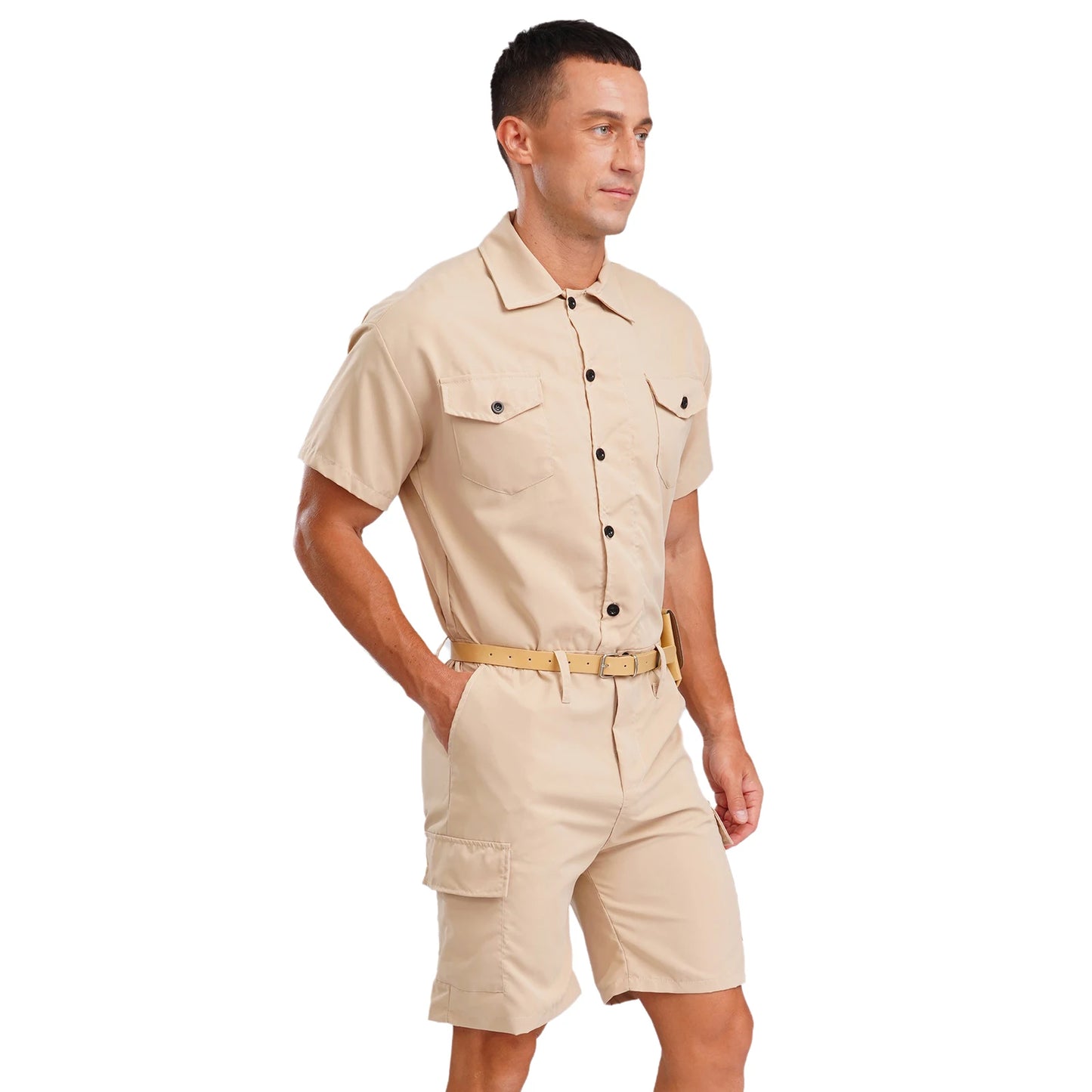 Mens Overalls Work Cargo Jumpsuit with Purse And Belt Workshop Uniform Multi-pocket Shorts Bottom Coveralls Rompers Work Wear