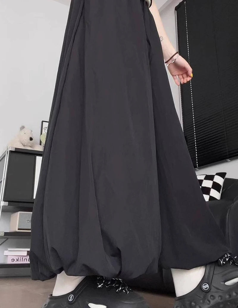Women Loose Lazy Pants Skirt High Waisted Casual Yellow Bloomers Trousers Korean Fashion Preppy Hip Hop Dance Wide Leg Pants