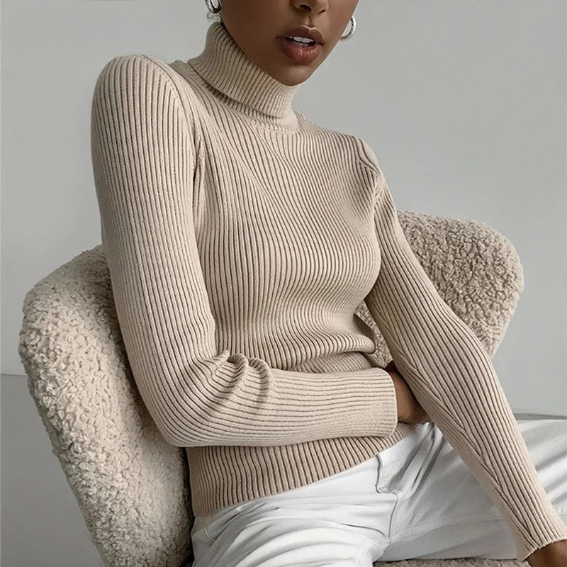 AOSSVIAO 2026 Basic Mock Neck Ribbed Sweaters for Women Cute Sexy Knitted Autumn Winter Warm Fitted Fashion Pullover Sweater