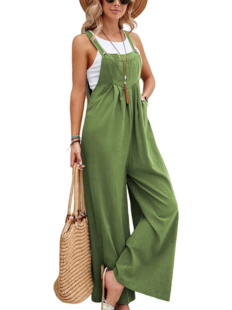 Women Summer Autumn Casual Straps Jumpsuits Elegant High Waist Wide Leg Trousers Harajuku Sleeveless Rompers Streetwear Overalls