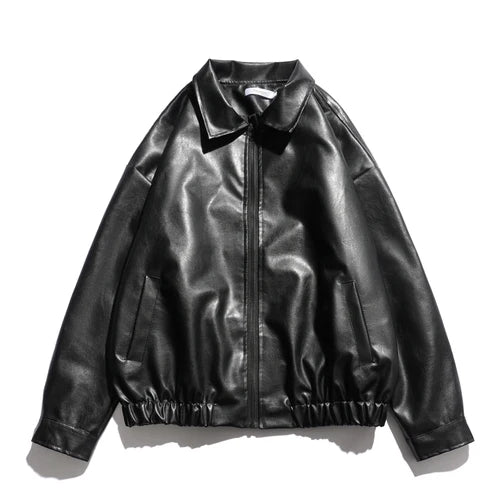PU Leather Jackets Men Bomber Coats American Retro Streetwear Chic Handsome Zip-Up Y2k Clothes Cool Pure Minimalist Chaqueta New