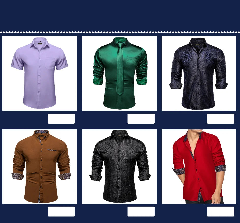 Men's Long Sleeve Black Paisley Silk Dress Shirts Casual Tuxedo Social Shirt Luxury Designer Men Clothing