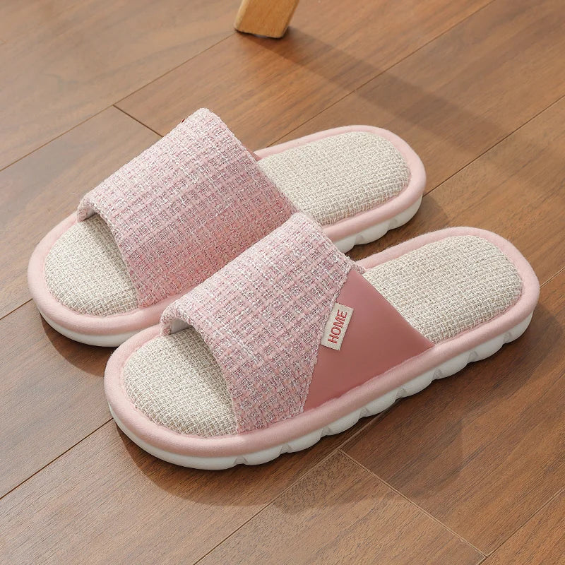 Couples Home Linen Slippers Women Indoor Soft Comfortable Bedroom Slides Men Leisure Non Slip House Shoes Platform Cotton Flats
