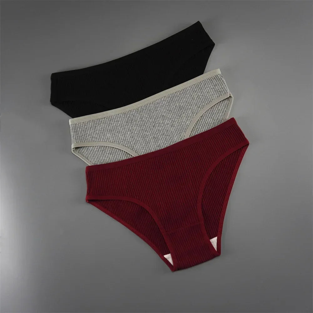 UNWE 3PCS/Pack Ribbed Cotton Seamless Panties for Women Briefs Pack Comfortable Ladies Underwear Sets
