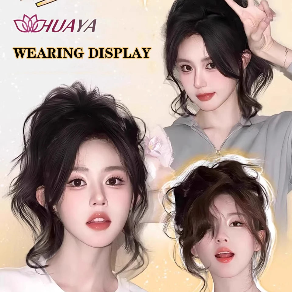 Invisible Middle-part Bangs For Girl Synthetic Hair Topper Clips on Fringe Hairpiece With Two Sides Temple Natural Fake Bangs