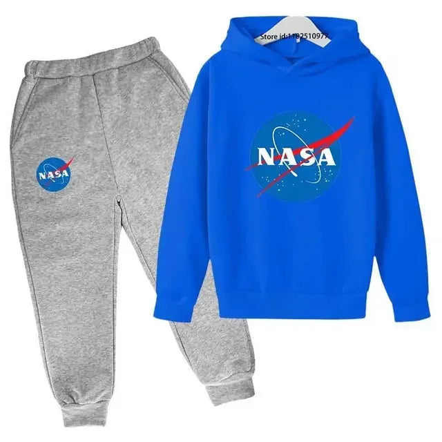 Casual Spring Autumn 2pcs Hoodie+jogging Pants Kids NASA Fashion Tracksuits 3-13 Years Boys Girls Trend Outfits Children Clothes