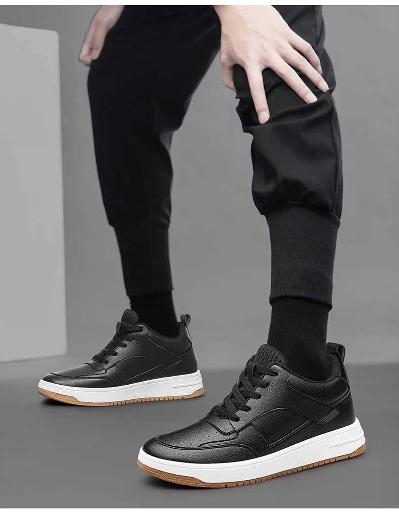 Men Genuine Leather Casual Shoes Men Sneakers Men Skateboard Shoes Comfortable Platform Male Footwear Height Increase Insole 6-8