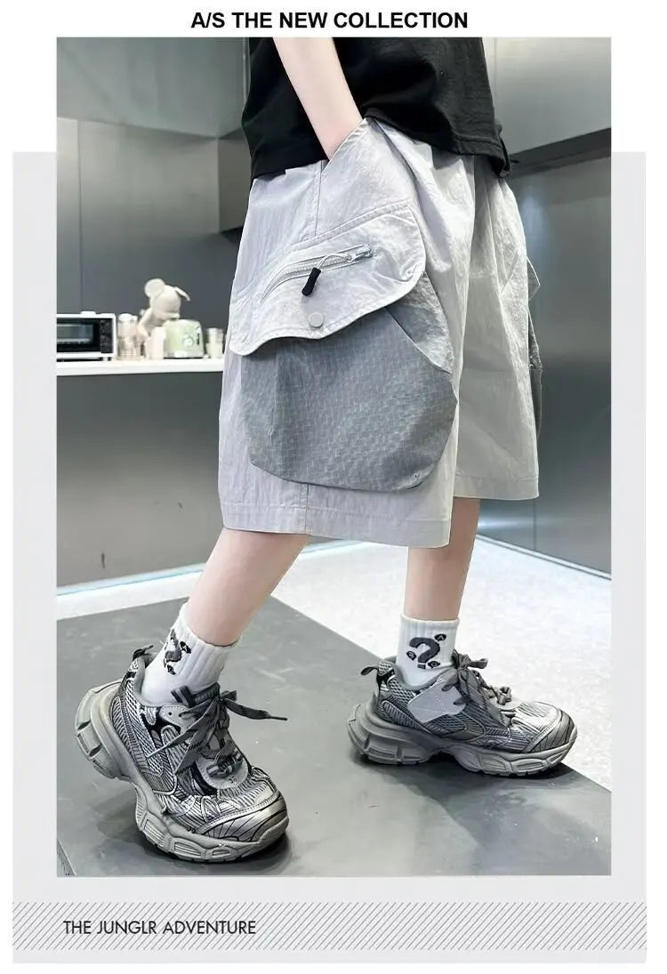 Kids Teenage Casual Baggy Shorts Quick Dry 5 Point Pants Summer Boys Sporty Shorts Pockets Trousers for Kids Clothing