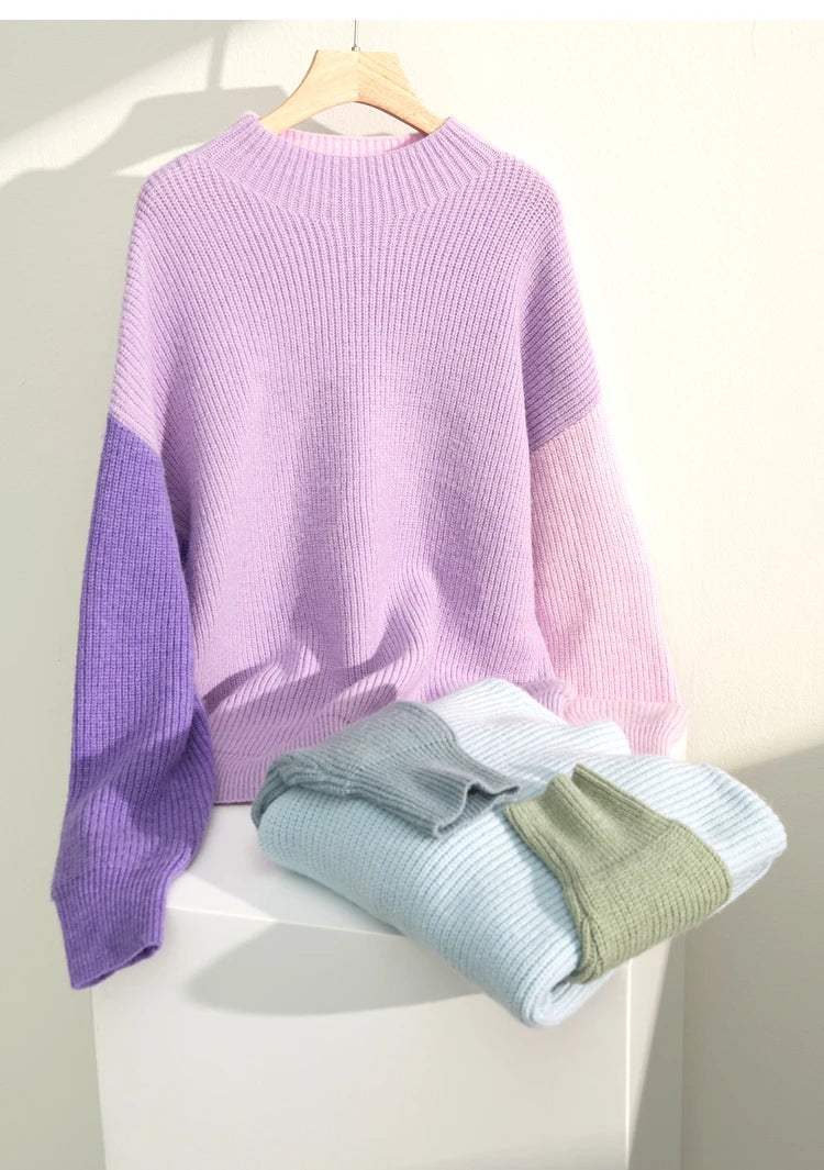 AMII Minimalism Sweaters Women 2024 Spring Street wear Spliced Knitted Top Drop Sleeve Loose Full Pullovers Sweaters 12344144