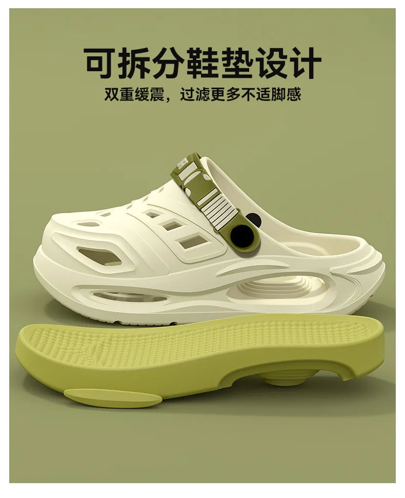 Thick-soled hole shoes for men, summer outdoor toe-caps slippers, sports sandals with anti-slip and sand-crawling feeling