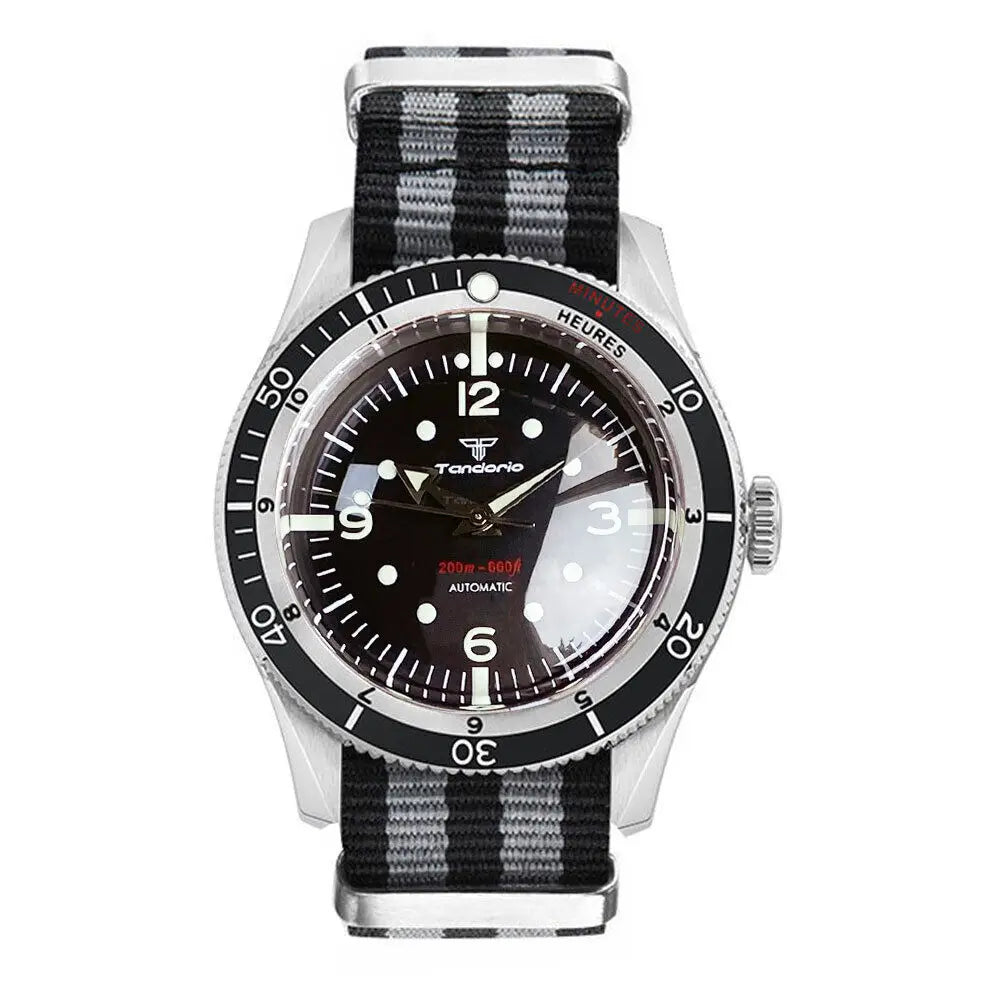 Tandorio Diver 40mm Black Dial Watch Men NH35 PT5000 Watch Automatic Bow Glass Watches for mens