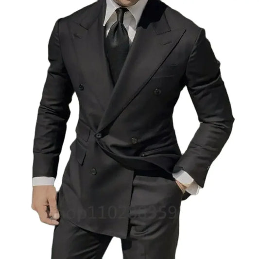 1 Piece Black Double Breasted Jacket Only Costume Homme Men Suits Tuxedo Groom Wedding Slim Fit Terno Masculino Blazer