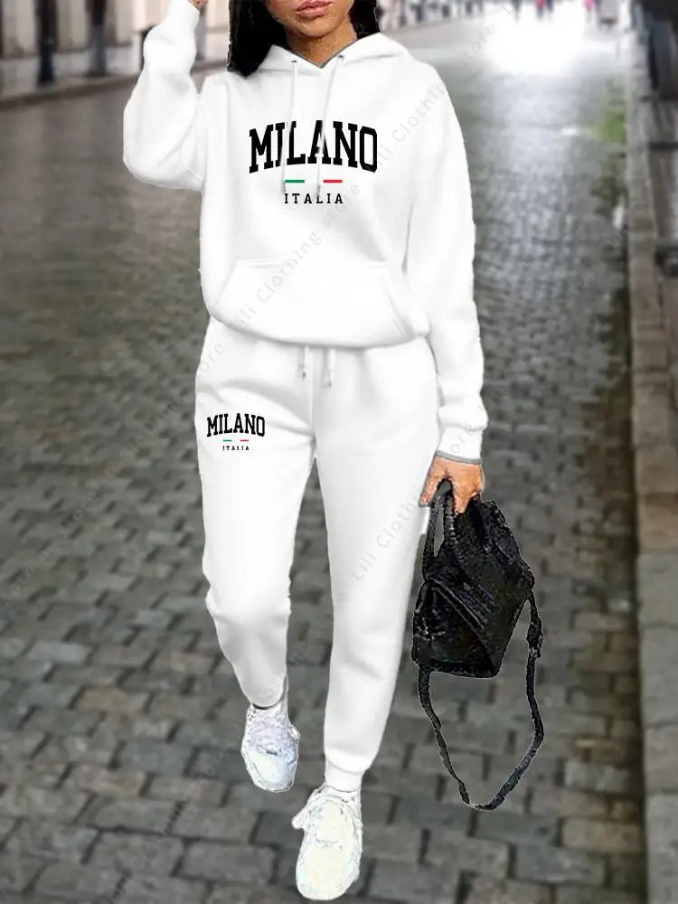 Milano Women Tracksuit Set Hoodie Sweatshirt Sweatpants Two Piece Autumn Winter