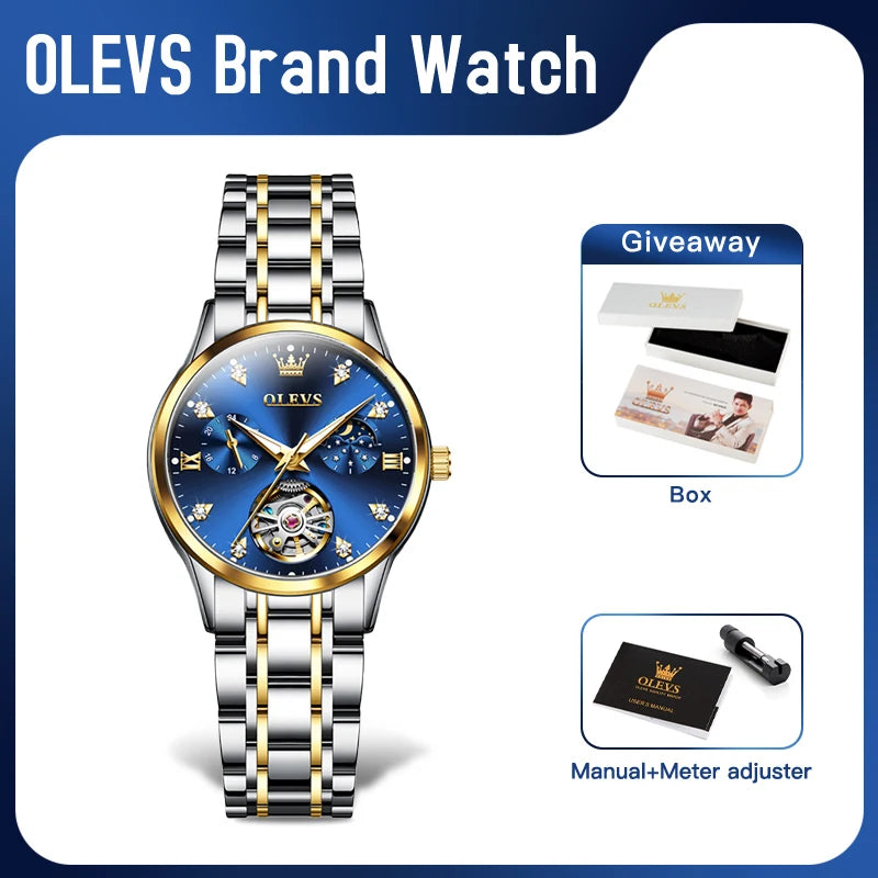 OLEVS 6608 Women Watch Original New Luxury Watch Stainless Steel Automatic Mechanical Diamond Scale Waterproof Watches For Women
