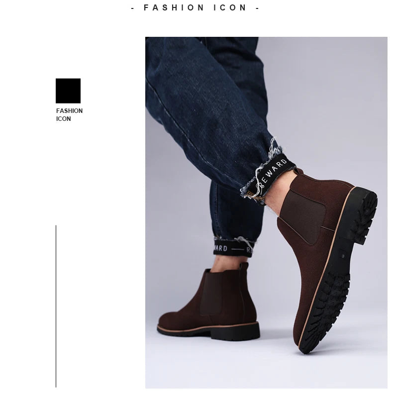 Fashion Men's Ankle Boot New Leather Men's Chelsea Boots Men Shoes Casual Black Sleeve Boots Outdoor High Top Wedding Shoes Male