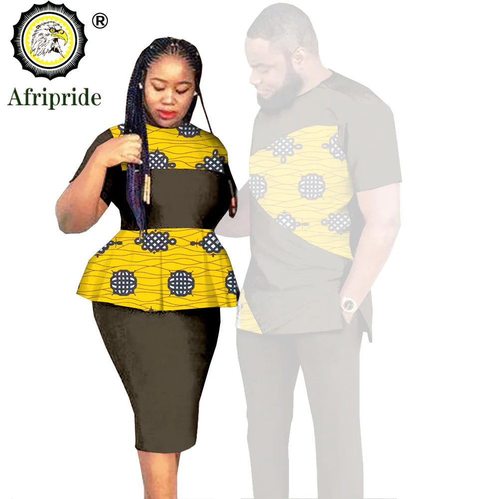 African Couples Clothing Outfits Men and Women Wear Wedding Party Ankara Wax Print Fashion AFRIPRIDE S20C010