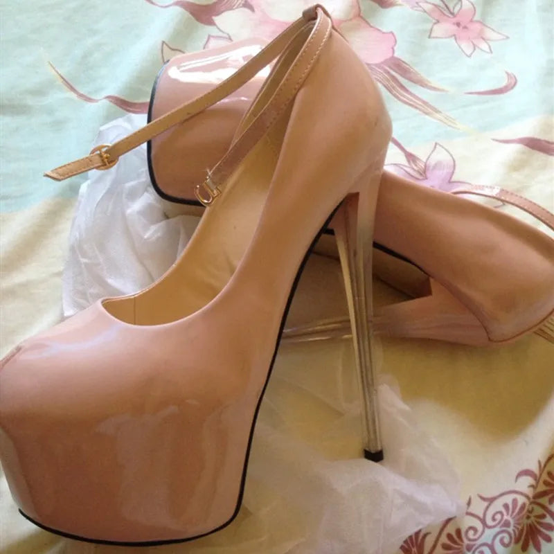 Fashion 19cm Extreme High Heels Platform Sexy Strap Women Pumps Black Nude Heels Evening Party Fetish Shoes Ladies Large Size 50