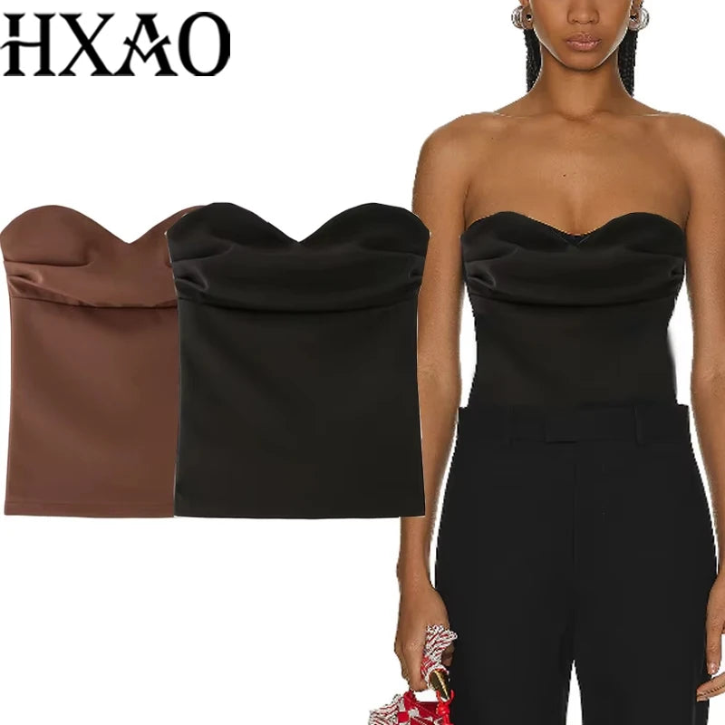 HXAO Womens Corset Crop Top Strapless Black Backless Tube Top Ruched Bustier