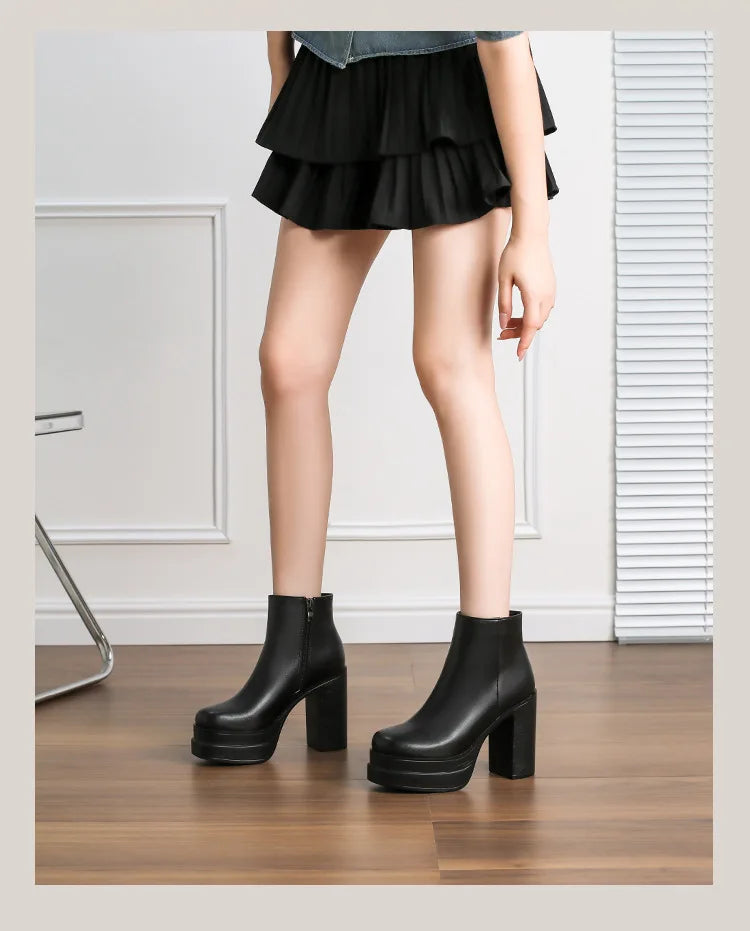 2026 New Women's Boots Sexy Ultra High Heels Woman Round Toe Boots Platform Shoes Women Shoes Ankle Boots Zipper Party Shoes