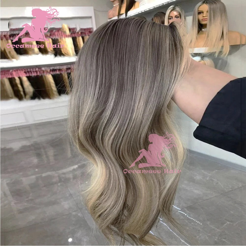 Highlight Wigs 100% Human Hair 360 Lace Frontal Colored Full Lace Wigs Brown ombre Ash Blonde Brazilian Virgin Hair loose Wave