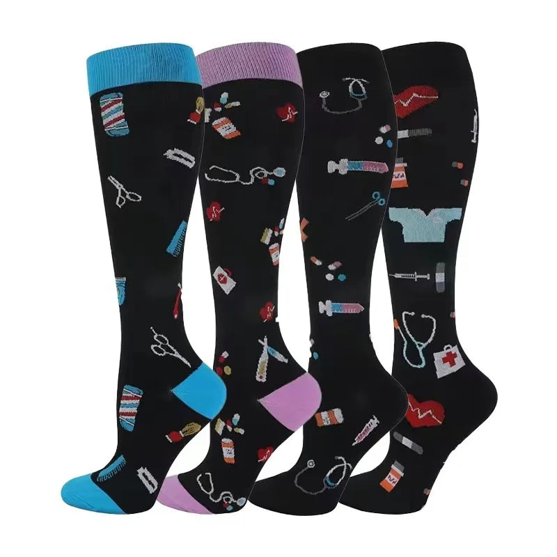 4 Pairs Compression Socks 20-30mmhg High Stockings Men Women Sports Socks For Marathon Cycling Varicose Veins Pregnancy Nursing