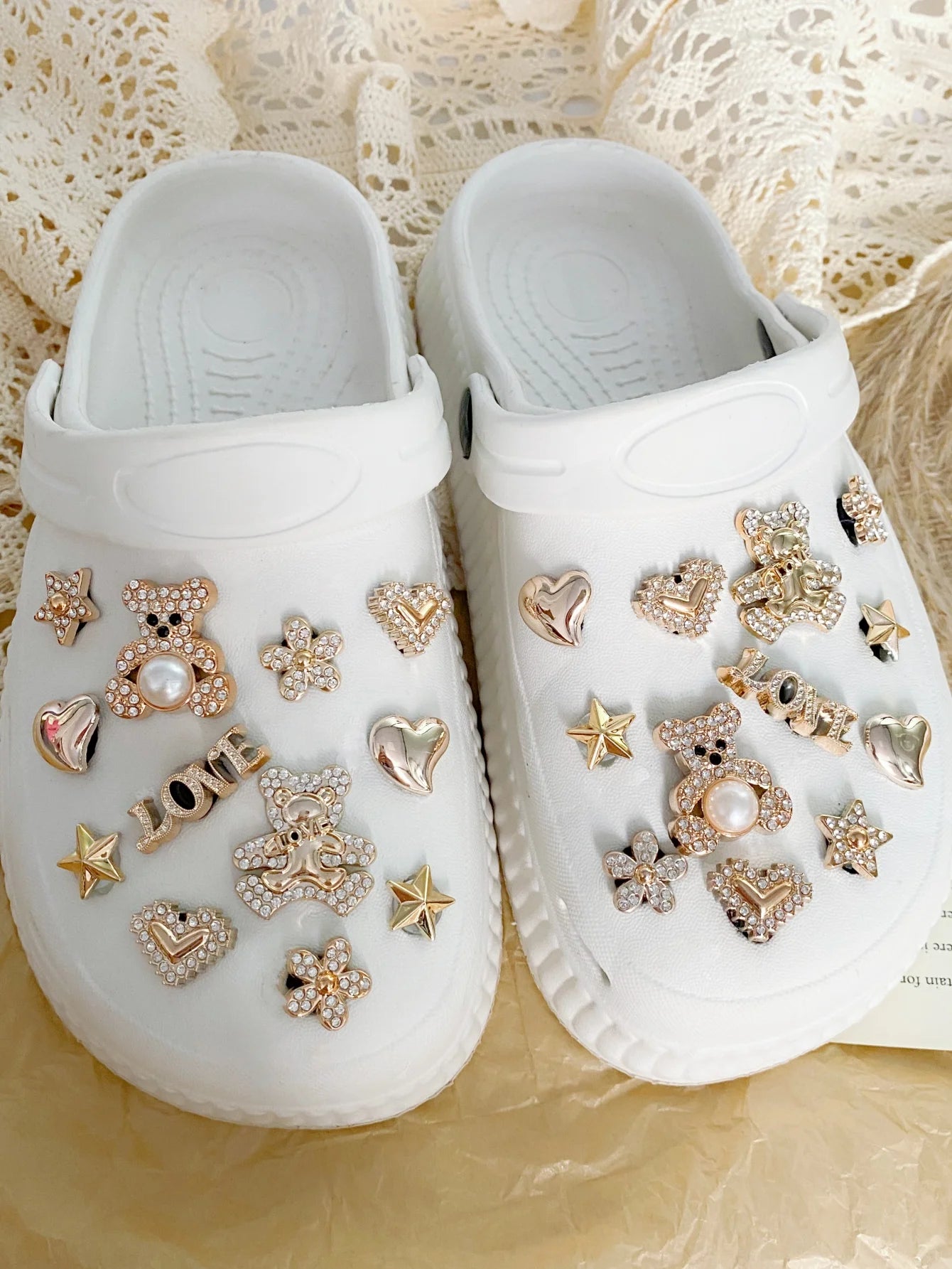 26pcs Detachable Fully Rhinestone Small Bear Shoe Charms, Suitable For Clogs, Beach Sandals & Slippers