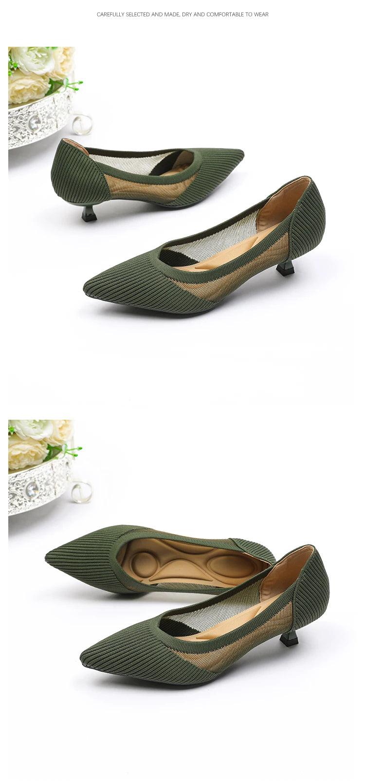 Women's High Heels 2025 New Knitted Breathable Mesh Fine Fashion Comfortable Lightweight Shoes Spring and Autumn