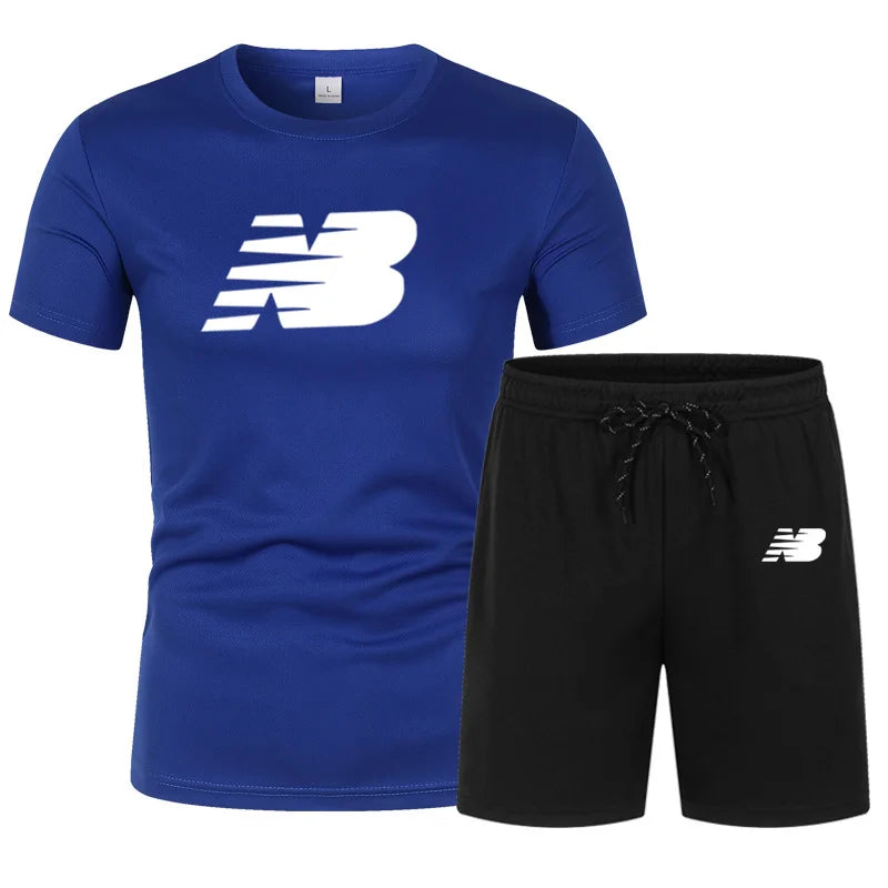 Summer fashion men's short sleeved T-shirt set jogging clothing summer men's sportswear morning run fitness 2-piece set